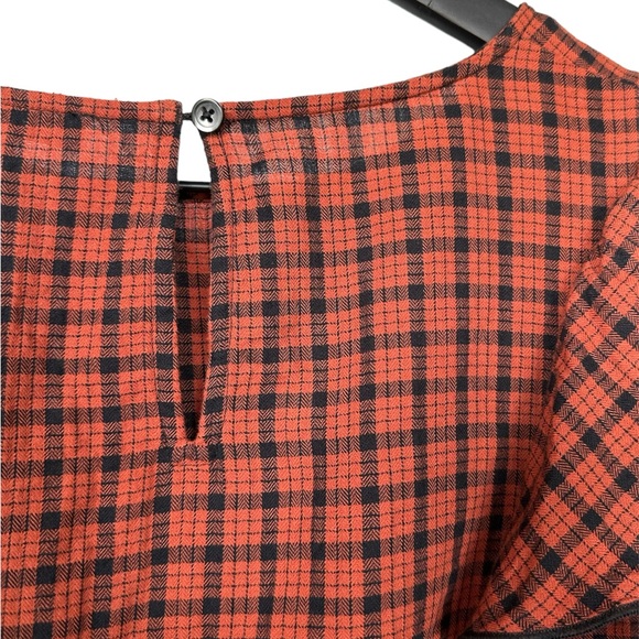 MADEWELL• Long Sleeve Rust plaid ruffle top - Picture 4 of 7